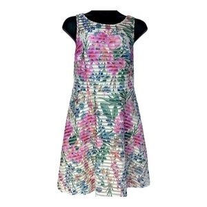 Gabby Skye Floral Pink Green White Sleeveless A-Line Dress